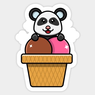 Sticker and Label Of Cute Baby Panda On Ice Cream Sticker